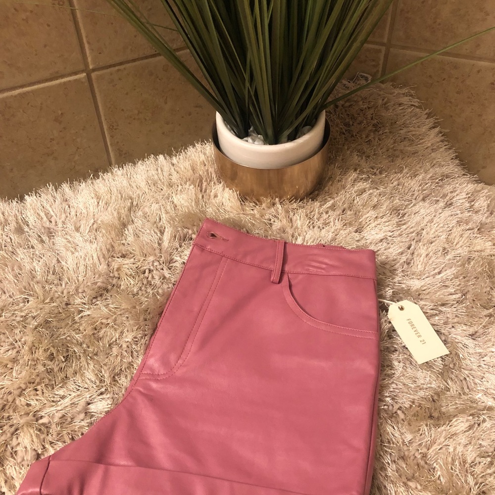 Pink faux leather shorts